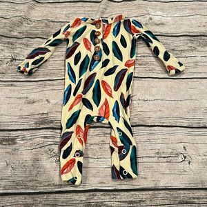 Posh Peanut Unisex Bamboo Henley Sleeper with Leaf Print; Newborn Size